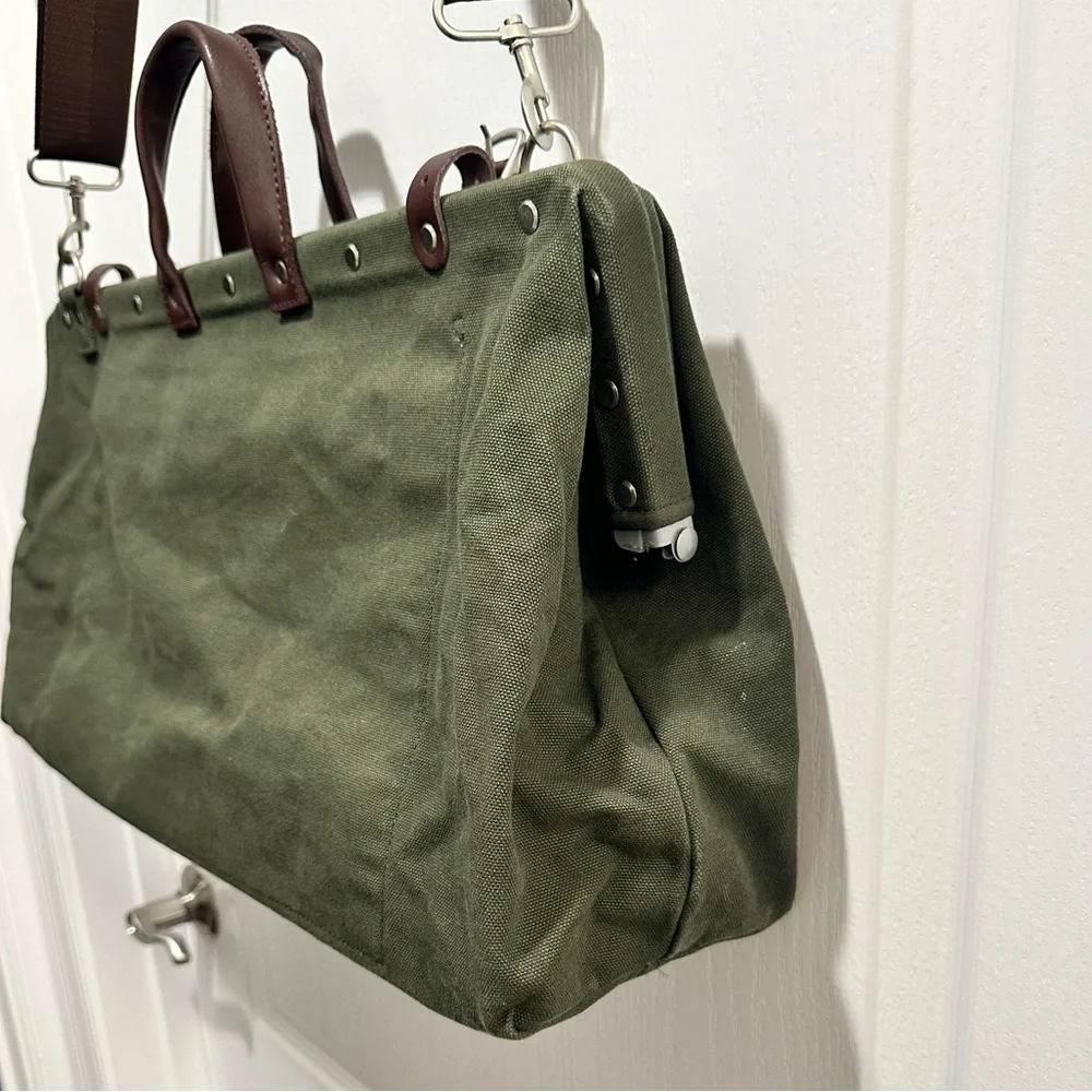 Canvas Weekender Bag LINE OF TRADE Olive Green Canvas Leather Trim - NWOT